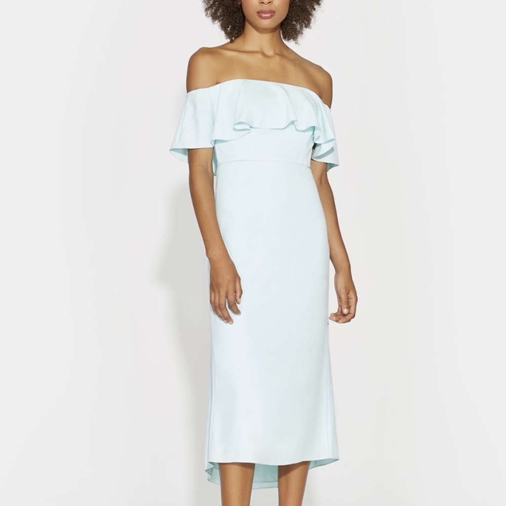 •Halston• Off Shoulder Flounce Dress